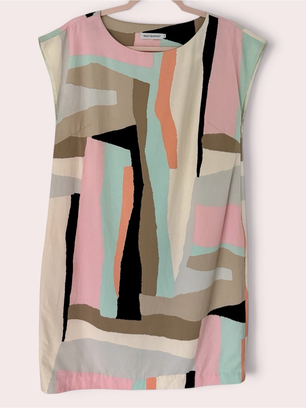 Marimekko Nippu 2014 Cotton Shift Dress Pastel Abstract Print Cap Sleeve Size 8